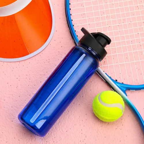 Vista 5 de Mimorou 12 botellas de agua de plástico a granel de 17 onzas, botellas deportivas reutilizables portátiles, paquete con asa para niños, adultos, Azul