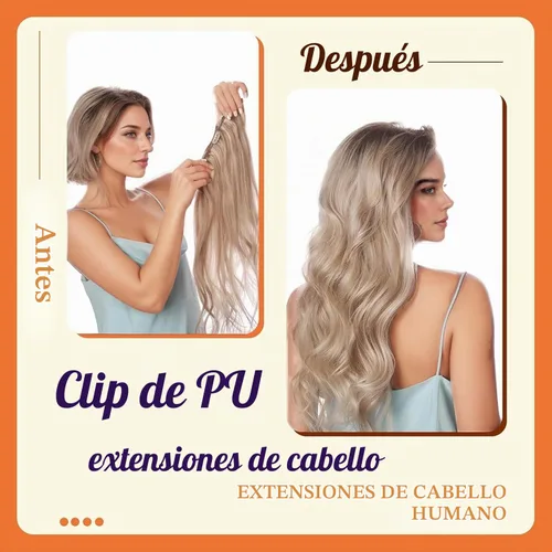 Vista 9 de Full Shine Extensiones de Cabello Rubio con Clip Reflejos Cabello Humano Extensiones con Clip Rubio Ceniza Mezcla Rubio Decolorado PU Extensiones