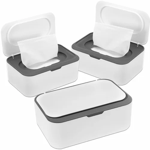 Vista 9 de NOVWANG Paquete de 3 dispensadores de toallitas para bebés con tapas, mantiene las toallitas frescas, contenedor de toallitas recargables con diseño