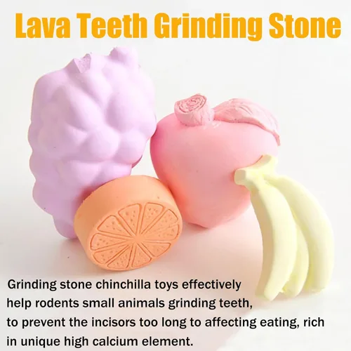Vista 3 de Hamiledyi 5 piezas de bloques de lava de chinchilla en forma de fruta, conejo, juguetes para masticar, dientes de lava de conejo, piedra cuadrada