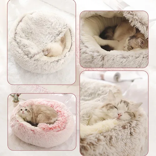 Vista 3 de Cama de Capullo Acogedora para Mascotas, Cama de Rincón Acogedora para Perros, Cama de Peluche de Invierno para Mascotas, Cama de Capullo Acogedora