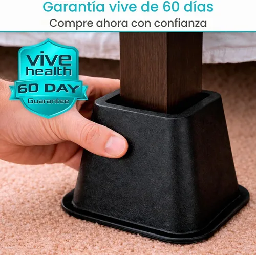 Vista 9 de Vive Elevadores de cama resistentes (paquete de 4, 3 pulgadas), elevadores de muebles para sofá, mesa, escritorio, silla y dormitorio, elevadores