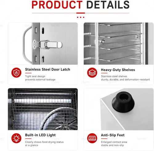 Vista 3 de Food Dehydrator Machine 6-18 Stainless Steel Trays Meat Dehydrator 10Trays