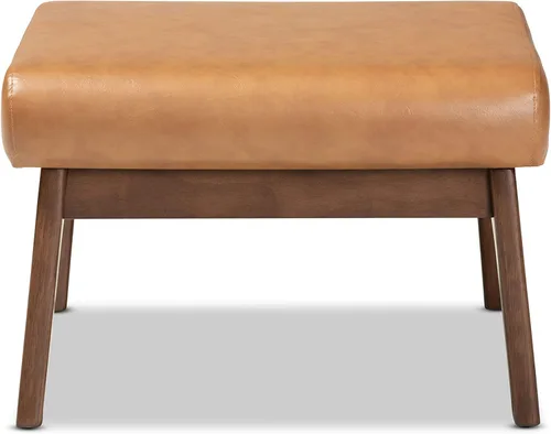 Vista 4 de Baxton Studio Bianca Mid-Century - Otomana moderna con acabado de madera y piel sintética marrón nogal