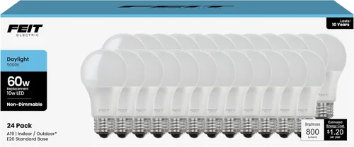 Vista 19 de Feit Electric Bombillas LED A19, equivalente a 60 W, no regulables, 800 lúmenes, base estándar E26, blanco suave de 2700 K, 80 CRI, vida útil de 10