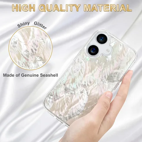 Vista 6 de Funda para iPhone 16 fabricada con concha marina genuina única, duradera, impresionante hermosa, protección contra caídas, funda estética de lujo