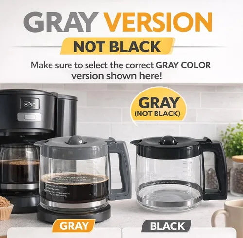 Vista 3 de Jarra de repuesto para cafetera compatible con Kenmore 100.40707310, mango y tapa grises