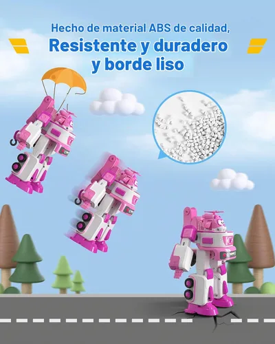 Vista 3 de Super Wings - Remolque de rescate de Dizzy's de 7 pies con mini figura rosa de Transform-a-Bot de 2 pies, juego de vehículos de juguete de avión