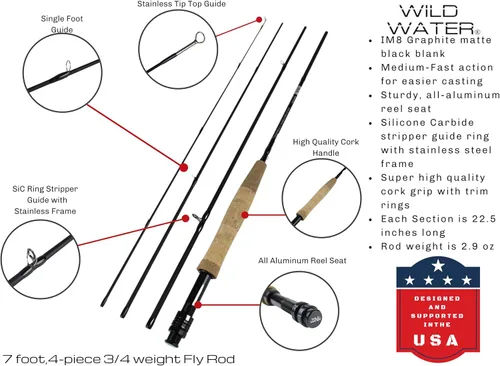 Vista 2 de Wild Water Fly Fishing AX Series Fly Rod IM8 Graphite Blank 3/4/5/6/7/8/9/10/12 wt Rods 5’6”/7/8/9/10/11 ft Lightweight Pole Medium Fast