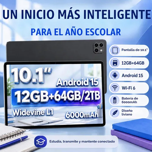 Vista 7 de Tablet Android 15 de 10.1 pulgadas, Octa-core 12 GB de RAM + 64 GB + Negro