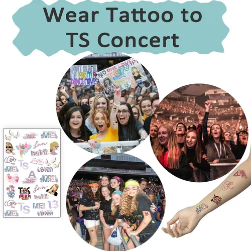 Vista 5 de Singer Taylor Merch - Juego de regalo para fanáticos, 50 calcomanías, pulsera Taylor, collar Swift, tatuajes temporales de Taylor para concierto