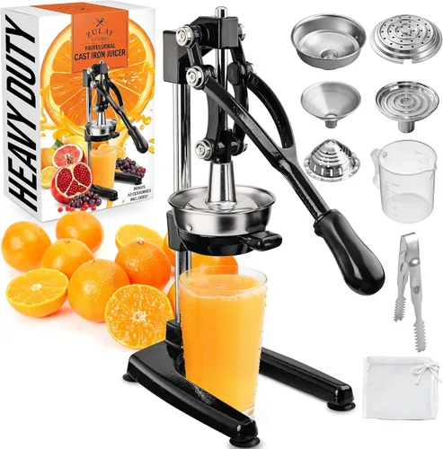 Vista 39 de Zulay Kitchen - Exprimidor de hierro fundido, exprimidor manual naranja, prensa de cítricos, color negro 01 - negro