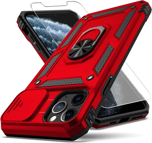 Vista 7 de Funda para iPhone 11 Pro Max con cubierta deslizante para cámara + protector de pantalla HD, soporte de anillo giratorio de grado militar a prueba