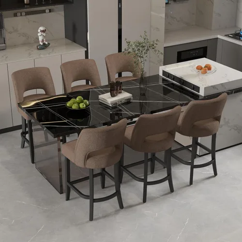 Vista 44 de VKNOW Juego de 2 Taburetes de Bar, Taburetes de Bar Tapizados de Altura de Mostrador, Taburetes Modernos de Mostrador con Patas de Madera para Isla