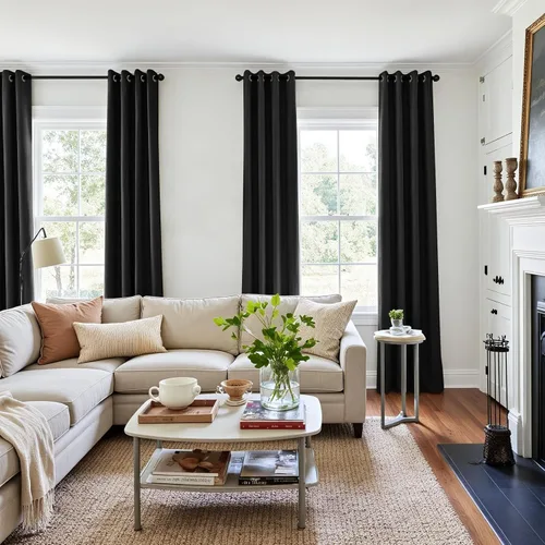 Vista 3 de jinchan Cortinas opacas con textura de lino negro para dormitorio, sala de estar, 2 paneles de 84 pulgadas de largo, con aislamiento térmico
