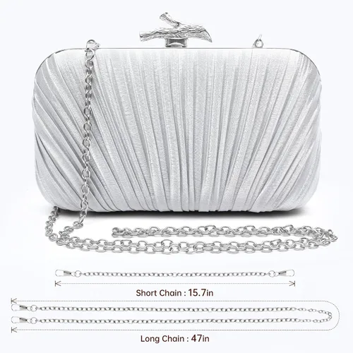 Vista 4 de Bolsos para mujer, bolso de noche, bolsos formales con pliegues para mujer con cadena para graduación, boda, fiesta de etiqueta negra