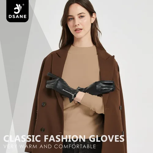 Vista 3 de Dsane Guantes de cuero de invierno para mujer, guantes de conducción cálidos para pantalla táctil