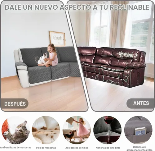 Vista 6 de Fundas impermeables para sofá seccional reclinable en forma de L, cubierta para sofá seccional reclinable, 7 piezas, antideslizantes, lavables