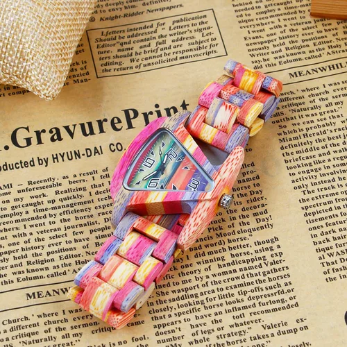 Vista 8 de Tiong Reloj de madera para mujer con correa de madera, cuarzo analógico, diseño clásico, colorido reloj de pulsera de bambú para damas, parejas..