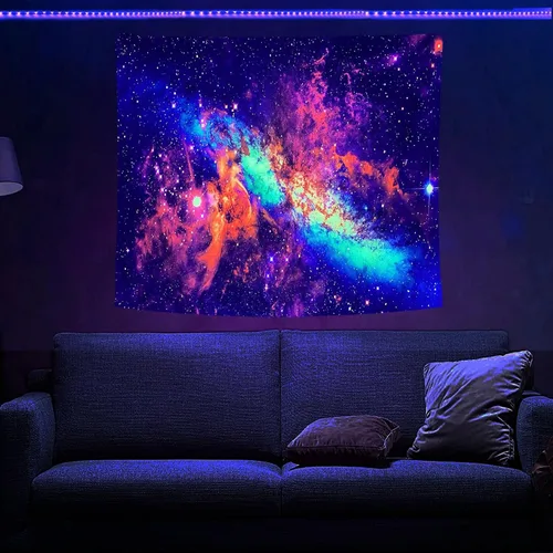 Vista 2 de PSYHILAR Blacklight Tapestry - Póster para colgar en la pared, diseño de galaxia, nebulosa, estrellas, galaxia, nebulosa, universo neón, reactivo a