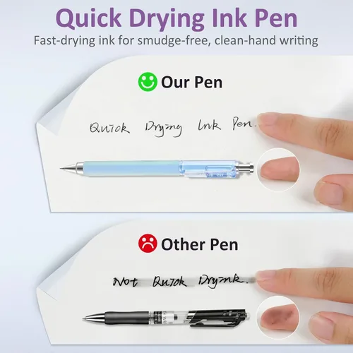 Vista 5 de FIOVER Bolígrafos de gel, 6 bolígrafos de tinta negra de secado rápido de 0.020 in, bolígrafos de escritura suave de punta fina, retráctiles