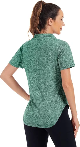 Vista 4 de Stiehiok Camisetas de gimnasio de manga corta para mujer, camisetas de entrenamiento de secado rápido, camisetas atléticas de yoga y golf