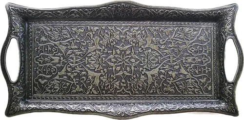 Vista 7 de Bandeja de metal para servir con bordes elevados, bandeja de diseño vintage, bandeja rectangular de metal para servir, bandeja cuadrada para servir