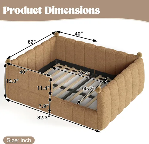 Vista 2 de Bellemave Cama Montessori tapizada tamaño Queen con valla, natural
