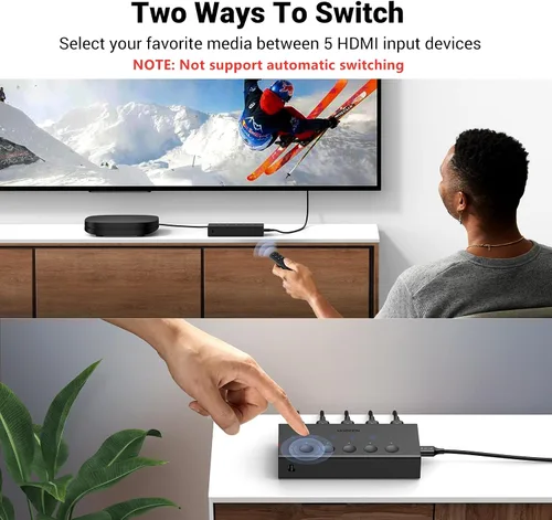 Vista 5 de UGREEN Interruptor HDMI 5 en 1 de Salida 4K@60Hz, Divisor HDMI con Caja de Selección de Interruptor de 5 Puertos Soporta 3D CEC HDR HDCP2.2