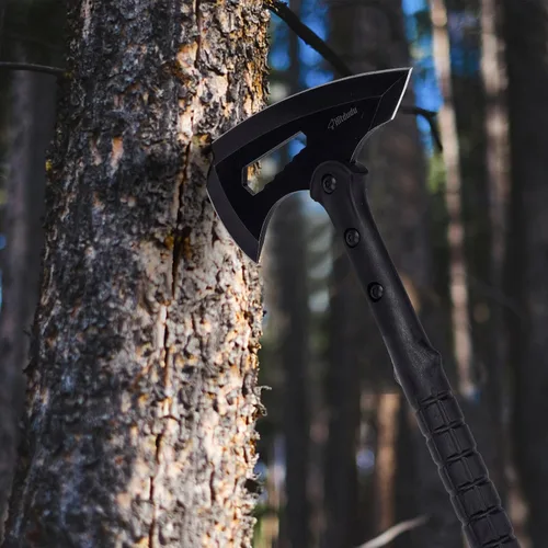 Vista 6 de Tomahawk táctico, hacha de lanzamiento con funda, hacha de camping con pincho, mango de fibra de nailon para supervivencia al aire libre Cabeza