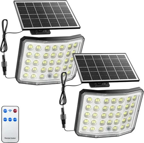 Vista 9 de Mini luces solares para exteriores con sensor de movimiento, 170 luces LED solares de inundación al aire libre del atardecer al amanecer con cable