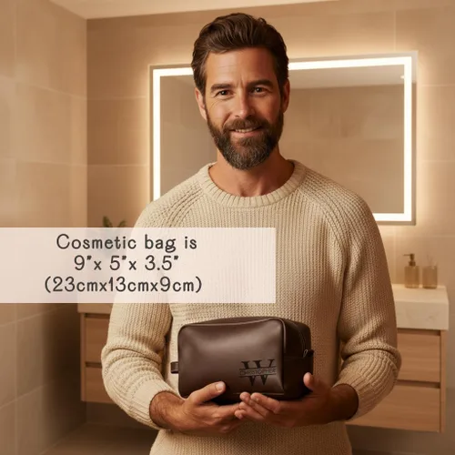 Vista 5 de Danique Jewelry Bolsa de aseo de cuero 100% genuino personalizada para hombres • Bolsa de viaje para artículos de aseo para hombres • Artículos