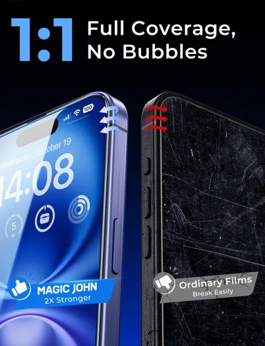 Vista 7 de MAGIC JOHN Paquete de 2 protectores de pantalla de vidrio templado para iPhone 16 de 6.1 pulgadas (no Pro), eliminación automática de polvo, sin
