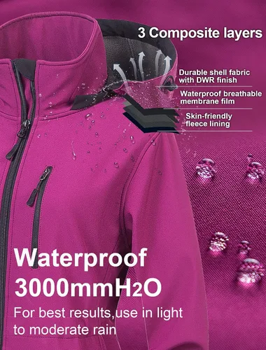 Vista 4 de CREATMO US Chaqueta táctica ligera impermeable larga Softshell con forro polar cortavientos para mujer