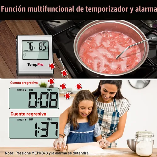 Vista 3 de Cocina digital LCD ThermoPro TP16 grande de cocción, comida, carne, termómetro para horno para barbacoa parrilla fumador temporizador de reloj