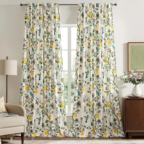 Vista 19 de MUSSEL Cortinas florales de terciopelo de 63 pulgadas de largo, cortinas botánicas de lujo para oscurecer la habitación, 2 paneles de colibrí