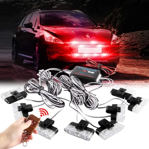 Vista 4 de Sidaqi 4 en 1 12V Estrobo de Emergencia Advertencia Rejilla Luces de Precaución Luces de Flash Para Coche Camión DRL Ambulancia Luces de Policía