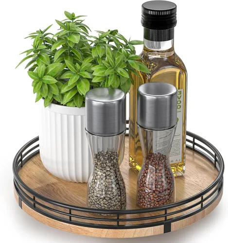 Vista 71 de Marble Lazy Susan - Tocadiscos para mesa, bandeja redonda de mármol de grano de madera antigua de 10 pulgadas para mesa de comedor, encimera de Negro