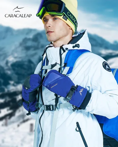 Vista 6 de Caracaleap Guantes de esquí de invierno para hombres y mujeres para clima frío, guantes de snowboard cálidos, guantes impermeables para deportes