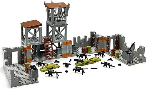 Vista 3 de Conjunto de bloques de construcción de base militar ZHX para accesorios de guerra de minifiguras del ejército, torre de guardia de base de defensa