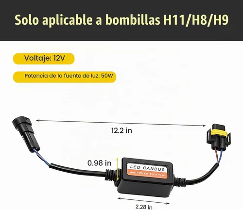 Vista 2 de 2 piezas de decodificador de luz LED para auto, H11/H8/H9, bombilla LED antiparpadeo, arnés de cancelación de código de error, decodificador Canbus