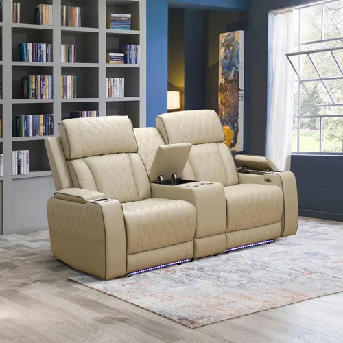 Vista 29 de Juego de sofá modular reclinable eléctrico con luz LED, juego de sofá modular reclinable de cuero, incluye sillón reclinable individual, juego