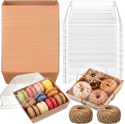 Vista 14 de Jetec Paquete de 50 Cajas de Charcutería con Tapas Transparentes y Cuerda de 4 Pulgadas Cajas Desechables Cuadradas para Postres con Tapas para Negro
