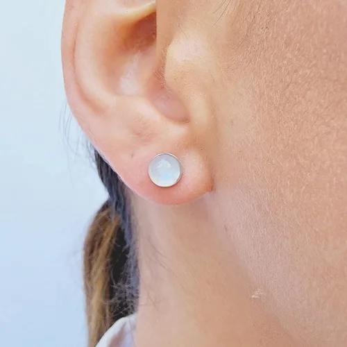 Vista 104 de Pendientes naturales de 0.236 in con chapado en oro blanco sobre plata de ley, bisel cabujón de piedras preciosas regalo de joyería para ella