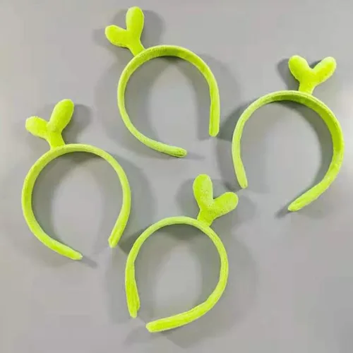 Vista 2 de Loveiy - Diadema de felpa verde con diseño de brote de frijoles femeninos con hebilla de maquillaje