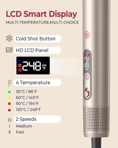 Vista 4 de UKLISS - Estilizador de cabello de aire caliente 6 en 1 con secador de pelo de alta velocidad de 110,000 rpm, cepillo de secado automático redondo