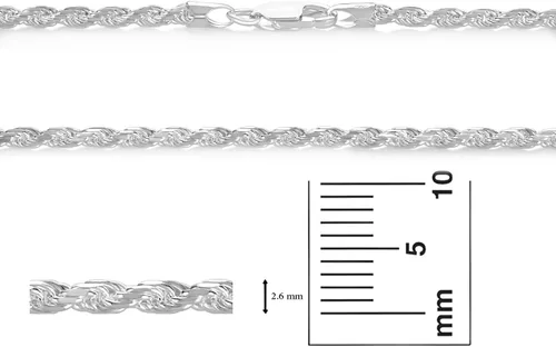 Vista 4 de The Bling Factory 3.5mm .925 Sterling Silver Diamond-Cut Twisted Rope Chain Necklace