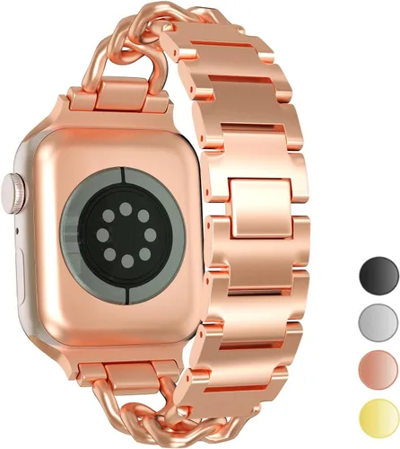 Vista 2 de Compatible con Apple Watch Band para mujer y hombre de 1.614 in 1.575 in 1.496 in 1.732 in 1.772 in 1.654 in Ultra 1.929 in, pulsera de acero