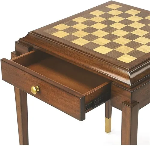 Vista 5 de Beaumont Lane Mesa de juego de caoba antigua, 23 pulgadas de ancho x 23 pulgadas de profundidad x 29.5 pulgadas de alto, tablero de ajedrez de chapa