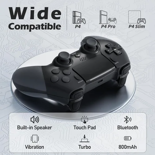 Vista 6 de CHEREEKI Controlador inalámbrico para PS4 con 2 botones macro, audio de 3.5mm y función Turbo, control de movimiento de 6 ejes, vibración dual